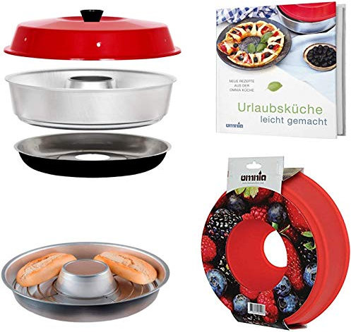 FVLFIL Omnia Camping Backofen Spar-Set | Backofen + Silikon-Backform + Kochbuch (Neue Auflage) + Aufbackgitter