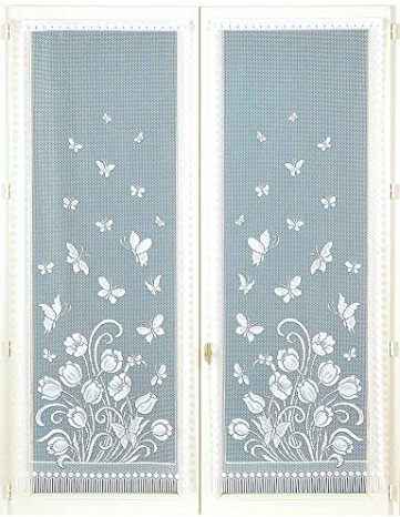 Home Maison Paire de Vitrages Frangés et Dentellés, Polyester, Blanc, 120x60 cm