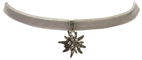 Trachtenkette Samt mit Strass-Edelweiß klein - Damen Samt-Kropfband enganliegend, Kropfkette elastisch, Dirndlkette schmal für Trachtenbluse und Lederhose, Dirndl-Schmuck fürs Oktoberfest (grau)