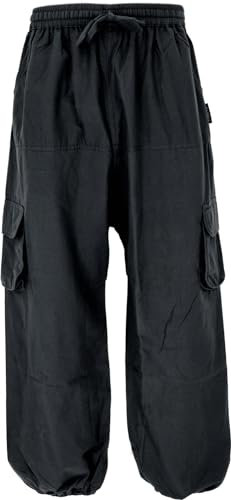 GURU SHOP Goahose, Herren Yoga Hose, Bequeme Freizeithose - Schwarz, Baumwolle, Size:S/M