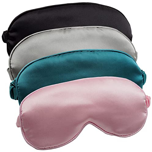 LERSVICVIL Sleep Mask 4 Pack Silk Eye Cover Soft Satin Blindfold Elastic Strap Night Eyeshade Travel Nap for Women Men