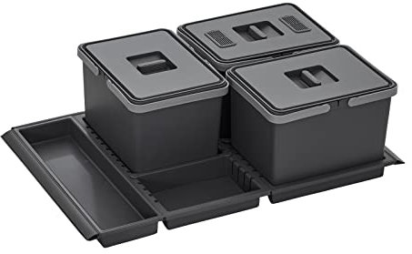 Sistema per Pattumiera DRAW 12+12+12L / Pattumiera con Coperchio/Sistema per Rifuti/Sistema per Raccolta Differenziata/per Cassettoni Estraibili di 80 cm di SOTECH