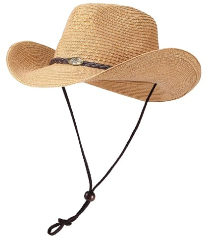 Willheoy Western Straw Cowboy Hat for Women Beach Sun Hat for Men Wide Brim Fedora Hat Cowgirl Hats Summer Panama Hat