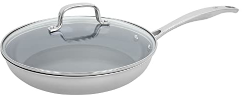 HENCKELS Clad H3 10-inch Induction Ceramic Nonstick Frying Pan with Lid, Stainless Steel, Durable and Easy to clean