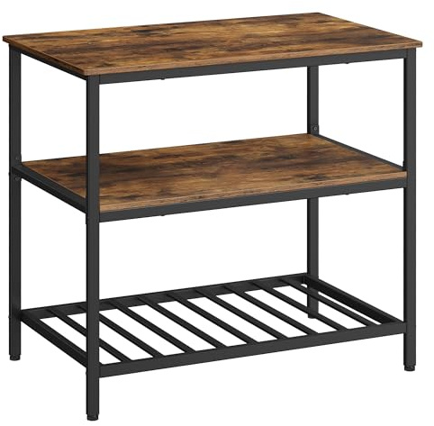 VASAGLE Isola da Cucina con Ampio Piano di Lavoro, Scaffale a 3 Livelli, Struttura in Acciaio, 60 x 100 x 90 cm, Stile Industriale, Facile da Montare, Marrone Vintage e Nero KKI005B01