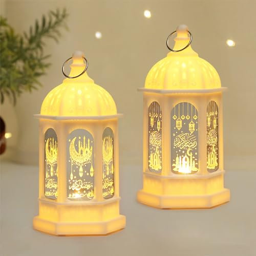 2 Stück Ramadan Deko Lampe,Eid Mubarak Laterne,Ramadan Dekoration Laterne,LED Muslim Ramadan Lichterkette,Ramadan Deko Hängend Ramadan Deko Licht Für Muslimische Festival Dekorative,Gebetszubehör