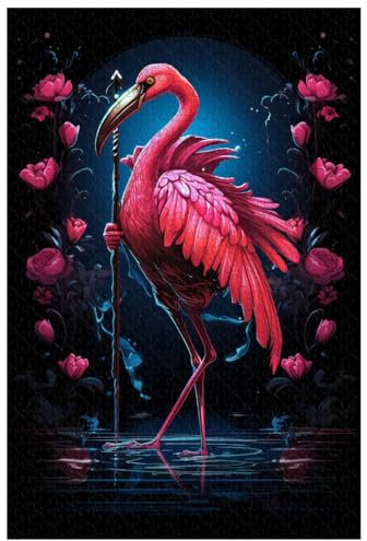 AiQima Holzpuzzle, Puzzle Für Erwachsene, Schöner Flamingo-Fechter, Retro-Cartoon-Duell-Stil/F/1000