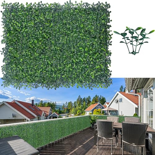 ODTORY Artificial Boxwood Hedge Wall Panels, 24 X 16 in 12P UV-Anti Faux Greenery Vine Grass Wall Backdrop for Indoor Outdoor Green Plant Wall Decor & Ivy Fence Covering Privacy
