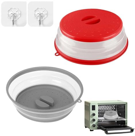 PXRLMYF Copertura per Microonde Pieghevole,2 Pezzi Coperchio Antischizzi per Microonde con 2 Ganci,Coperchio Piatto in Plastica per Frutta e Verdura,27CM