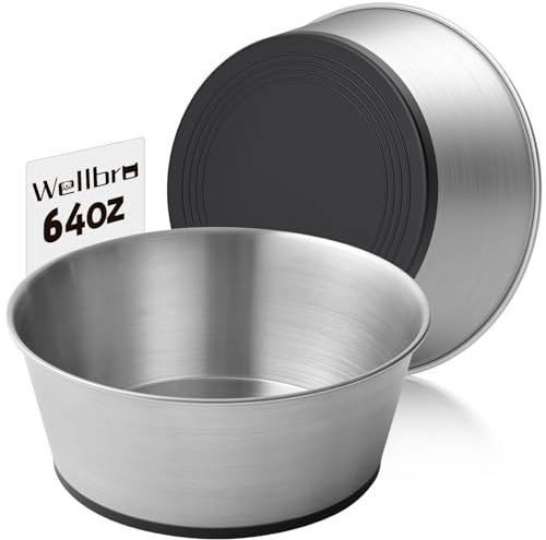 Wellbro Edelstahl-Hundenäpfe für große Hunde, rutschfeste Metallnäpfe, 2 Stück, Futter und Wasser, strapazierfähig, spülmaschinenfest