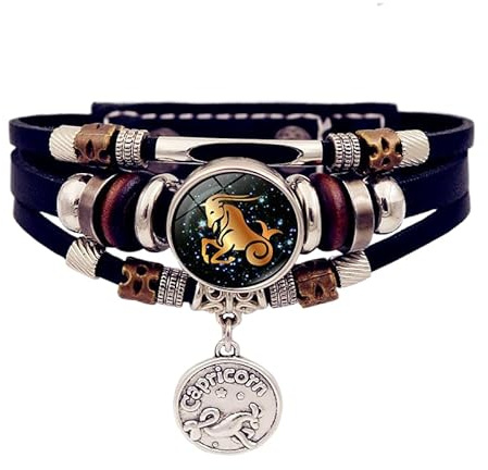 UBBVPKY Bracelet Lumineux 12 Constellations Avec Pendentif Signe Du Zodiaque Bracelets Multicouches En Cuir Phosphorescents Cadeau Pour Homme Et Femme Capricorne