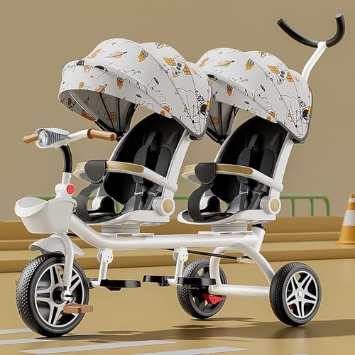 Double Stroller Tricycle - Lightweight Tandem Two-Seater Pedal Bicycle with Sunshade, Robust Frame for Outdoor Play, Suitable for Boys and Girls Ages 1-7