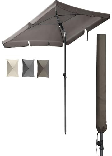 4happy SET Sonnenschirm + Sonnenschirmhülle - Taupe - UV50+ Sonnenschirm rechteckig 200x125cm, Sonnenschutz Balkon - Balkonschirm höhenverstellbar, Knickfunktion