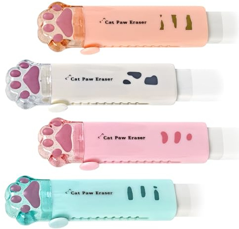 YIMETOP 4 Kawaii Retractable Erasers, Cute Cat Paws, 2B Erasers for Schools and Offices, Scented