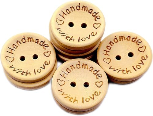 50Pcs Buttons Round 2 Holes Handmade with Love Letter Wooden Button DIY Sewing Decor Sewing Notions and Supplies - 15mm, Sewing Buttons