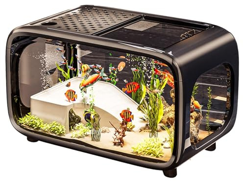 Aquarium Set completo di illuminazione a LED, pompa e filtro integrato, piscina in vetro 24 x 17 x 29 cm, 8 litri, piscina di pesce per piante acquatiche, serbatoio nano per casa o ufficio