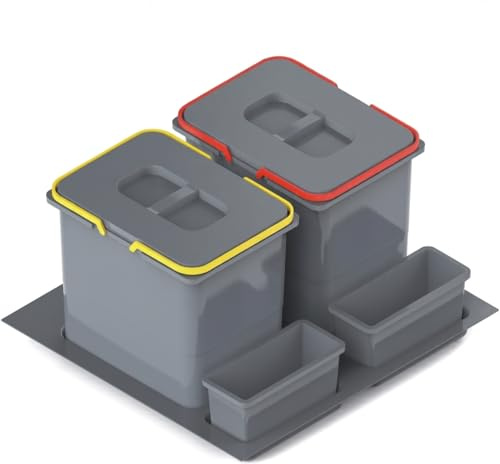 REJS Sistema De Reciclaje De Cocina Para Armario De 60 Cm 2 Compartimentos 52,5x49x30 Cm (2x 15L) Con Tapa Cubo De Basura Empotrado