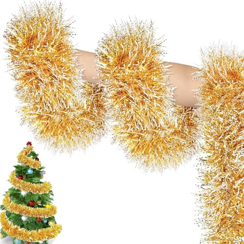 Guirnalda de espumillón para árbol de Navidad, 10 m, decoración navideña (dorada)