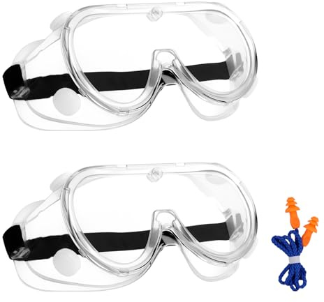 PAppositus Schutzbrille, 2 Stück Staubdicht Arbeitsschutzbrille, Durchsichtigen Anti-Beschlag Schutzbrille für Brillenträger, Baustelle, Labor, Werkstatt, mit 1 Stück Ohrstöpsel
