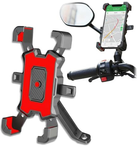 Neveance Bike Phone Holder, 1 Pc Quick Release 360° Rotation Motorbike Phone Holder Red Mirror Base Clamp Universal Bike Phone Mount for 4.0–7.0” Smartphones Bicycle Scooter Moped