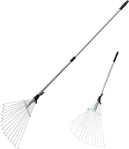 Rastrillo para Hojas y césped, Rastrillo telescópico for césped con Mango cómodo for una Limpieza rápida del y el jardín