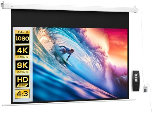 HOMCOM Telo Proiettore Motorizzato da 120 Pollici 4K HD Formato 16:9, Schermo Proiettore Motorizzato Elettrico con Telecomando, per Casa, Cinema, Ufficio, Home, Esterno, 293x8x193 cm, Bianco