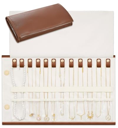 Lolalet Travel Necklace Organizer, Tangle-Free Necklace Case for Travel, Leather Foldable Roll Up Jewelry Storage Bag for Necklaces Chains Bracelets, Mothers Day Gift