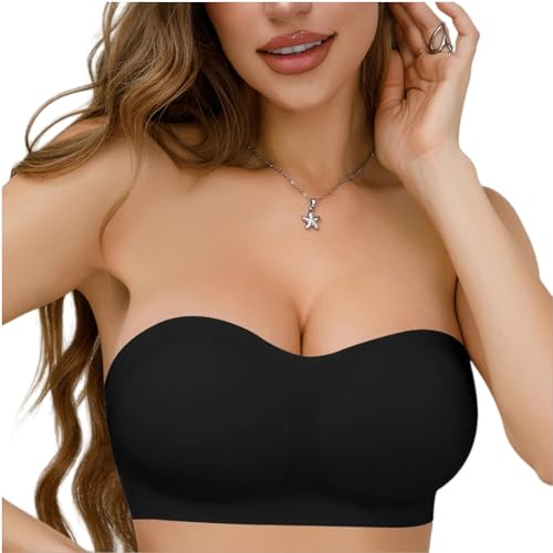 ANGELEMM Reggiseni senza spalline da donna, reggiseno push-up senza spalline a fascia multiway senza ferretto, senza cuciture, reggiseno imbottito con spalline convertibili, Nero , S
