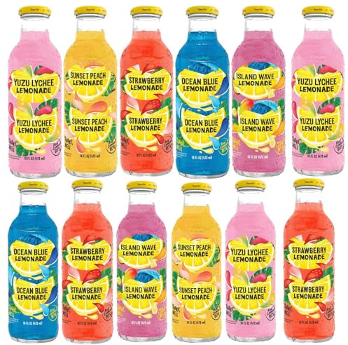 Random Mixed Flavours of Yuzu Lychee,Sunset Peach,Strawberry,Ocean Blue Island Wave Lemonade Drink Bottles 473ml - cly (10 x Mixed Bottles)
