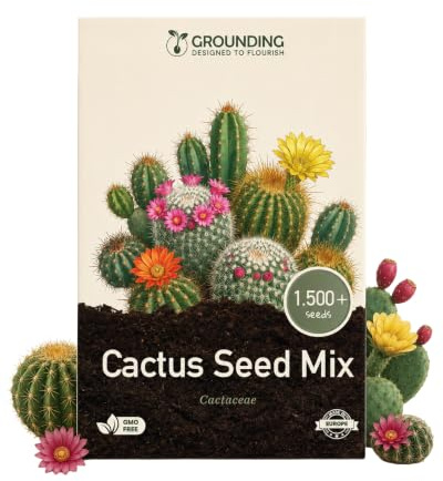 Grounding – Mélange de graines de cactus (variétés globuleuses et cylindriques), 1500+ graines – Culture en pot et en terrine, floraison estivale/automnale – Qualité Européenne