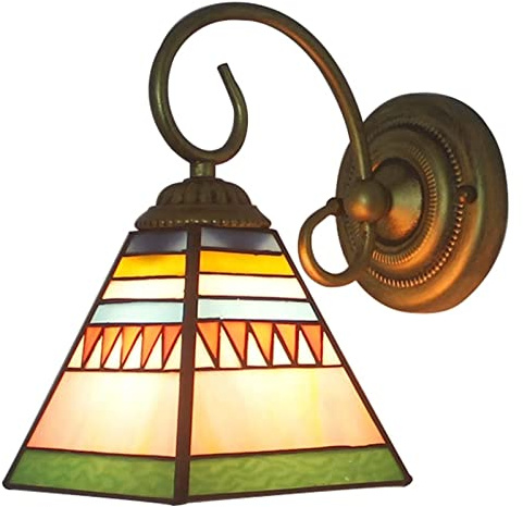 Liten vägglampa i medelhavsstil med målat glas, antika barocklampor för sovrum, vardagsrum, korridor eller nattduksbord (a) (en storlek)