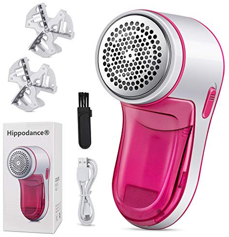 Hippodance Fusselrasierer und Fusselentferner - USB Wiederaufladbar - Inklusive 2 Ersatzklingen - Effektive Entfernung von Flusen, Pilling von verschiedenen Stoffen - Rot