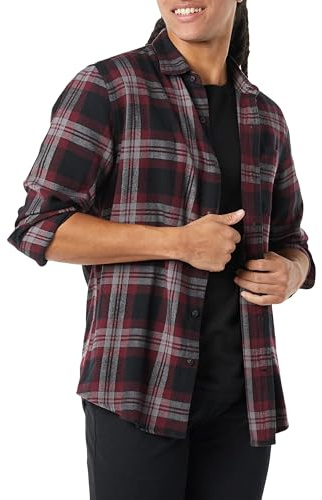 Amazon Essentials Camicia in Flanella a Maniche Lunghe Uomo, Nero Bordeaux Grigio Motivo Scozzese, M