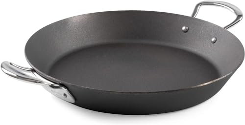 Professional Seasoned Carbon Steel Range Frying Pan, Balti Dish and BBQ Melting Pot, Indestructible Construction for Cooking any Dish Made in England (Frying Pan, 6/16cm) (14 Paella Pan)