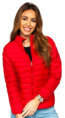 BOLF Mujer Chaqueta acolchada de Entretiempo Cierre de Cremallera Cazadora Ropa de Abrigo Plumas Transirable Cortavientos Jacket Outdoor Ocio Estilo Diario 1141 Rojo(Oscuro) XL [D4D]