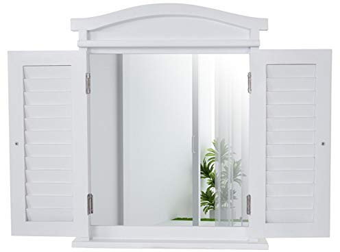 Mendler Wandspiegel AM Spiegelfenster mit Fensterläden 53x42x5cm - weiß lackiert