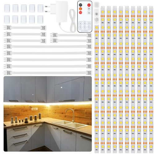 SHINELINE Unterbauleuchte KüChe Led,5m Led Strip mit Fernbedienung für Küchenschrank,Schrank, Theke, Regal, Schreibtisch, Bücherregal 2700K Warmweiß Led Unterbauleuchte 10PCS*50CM