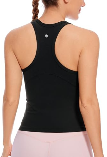 CRZ YOGA Butterluxe High Neck Tank Tops for Women - Yoga Workout Athletic Gym Camisole Racerback Sleeveless Shirts Black Medium