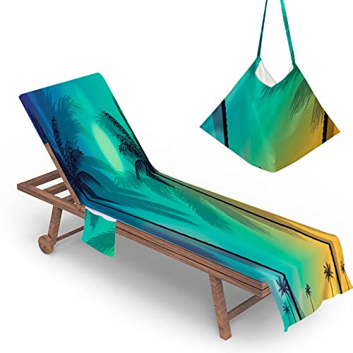 Highdi Sun Lounger Towels with Pockets, 3D Beach Sunbed Towels, Beach Chair Cover Towel, Chaise Lounge Towel Cover, Lounger Mate Beach Towel for Garden Pool (75x210cm,Palm trees)