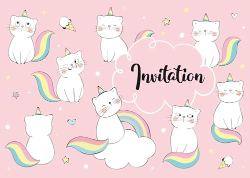 Edition Colibri Lot de 10 Cartes d‘invitation PETIT KITTYCORN (Chaton et Licorne) en Français pour un anniversaire d‘enfant ou pour une fête (11139 FR)
