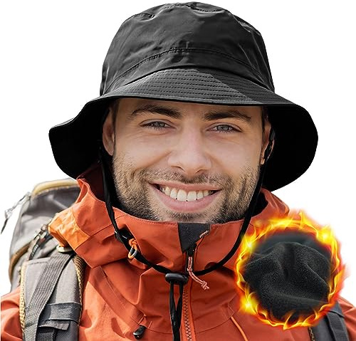 Comhats Gorro unisex impermeable de invierno, cálido forro polar con correa para la barbilla, sombreros de lluvia para hombres y mujeres, ajustable, plegable, resistente al viento, 55-64 cm, Forro
