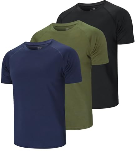 Gaiatiger 3 Pack Mens T-Shirts Gym Tops Quick Dry Sport Running Shirts Breathable Cool Workout Tops,590-Black Navy Green-L
