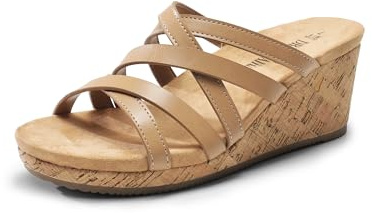 DREAM PAIRS Dressy Wedge Sandals for Women Casual Summer, Comfort Cork Strappy Platform Slides Sandals,Size 6.5,Nude,SDPW2419W