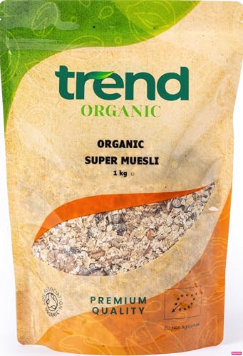 Trend Organic Super Muesli,1kg-No Added Sugar, Nutrient-Packed Blend with Chopped Dried Fruits, Nuts & Seeds, Perfect for a Wholesome Breakfast, Vegan, Certified Organic, GMO-Free, No Preservatives