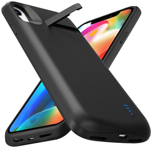 Giabuao Akkuhülle für iPhone XR, 8500mAh schlanke wiederaufladbare Hülle mit erweiterter Ladefunktion Powerbank mit Standfuß, tragbare Schutzhülle mit Akku für iPhone XR, 6,1 Zoll – Schwarz