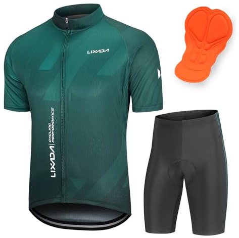 Lixada kortärmad cykeltröja racercykel tröja män andas sommar kortärmad cykelskjorta och cykelbyxor vadderade shorts, MTB cykel kostym för cykling utomhus sport