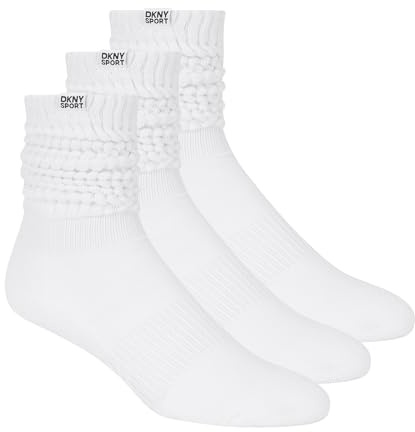 DKNY Women's 3 Pack Slouch Crew Socks, White Traditional, 9-11