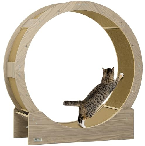 PawHut Cat Wheel for Indoor Cats, Cat Treadmill with Brake, Scratching Pads, Cat Exercise Wheel for Health - Walnut Brown