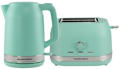 Hamilton Beach Kettle and Toaster Set, Ella, 1.7L Kettle, 2 Slice Toaster, Boil Dry Protection, Removable Filter, 7 Browning Levels, Removable Crumb Tray, Mint - HBELLAMM