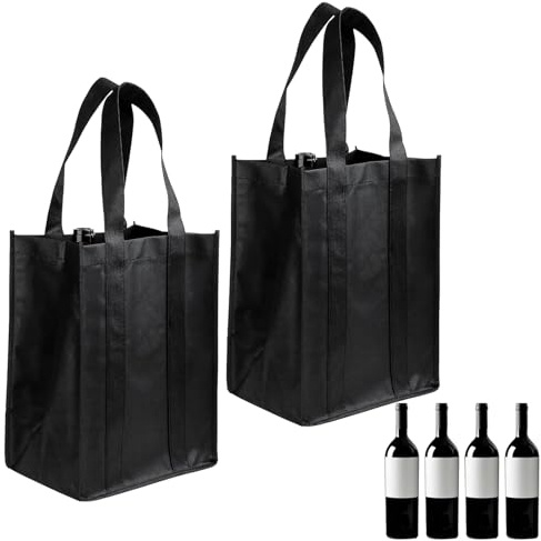 VPB 2 borse portabottiglie per 4 bottiglie, riutilizzabili, resistenti, con manici portatili, per viaggi, campeggio, picnic, vino rosso, champagne, birra